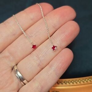 Sterling Silver CZ Star Drop Thread Earrings Brand New Various Colors Available
